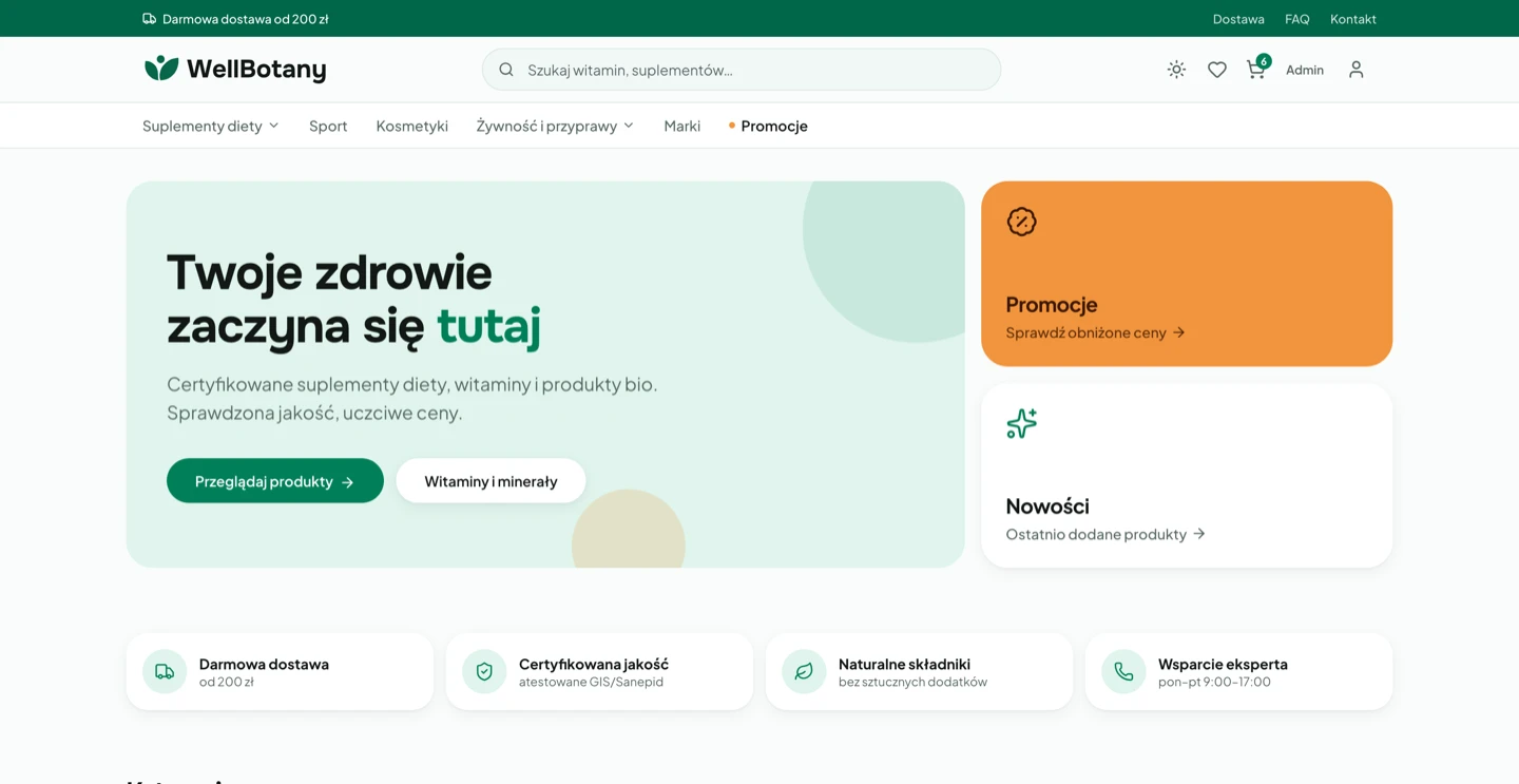 WellBotany homepage with hero banner, trust strip, and category grid